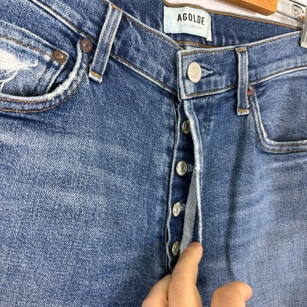Agolde High Waisted Skinny Ankle Jeans Hidden‎ Button Fly Size 27